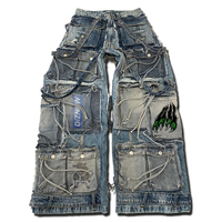 DIZNEW Men's Jeans Bulk Wholesale Punk Style Oversized Wide Legged Multi Pocket Cargo Pants for Men