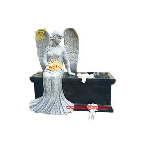 Mezarlık mermer melek heykeli zarif taş el sanatları sanat heykel mezar taşı anıtı üzerinde oturan kalıcı hatırlama için tasarım - Product Image 2