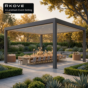 Pergola de terrasse extra longue RKOVE RK-E2, structure en aluminium à portée étendue, couverture d'ombrage continue pour grande table de repas extérieure - Product Image 5
