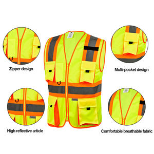 Rompi Keselamatan Reflektif Visibilitas Tinggi Multi Kantong Konstruksi Jaring Insinyur Chaleco De Seguridad dengan Ritsleting - Product Image 5