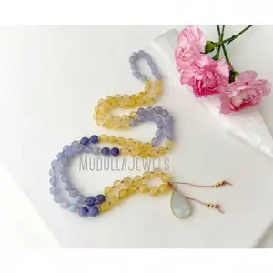 MN43529 Goddess Mala Necklace With Blue Lace Agate Citrine And Tanzanite Mala Beads 108 Mala Prayer Beads Yoga Gift For Her