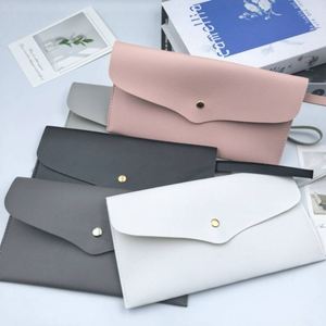 Simple PU Leather <b>Make</b> <b>up</b> Organizer Envelop Style Cosmetic Pouch Portable Makeup Brush <b>Bag</b> with Wristlet - Product Image 3