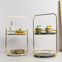 Ensemble de supports à gâteaux à 2 niveaux, carré, marbre, or, métal, mariage, blanc, décoration de cupcakes, desserts, supports à gâteaux durables, utilisables toute l'année