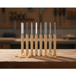 Juego de cinceles para torno de madera, 8 piezas, cuchillas de acero con punta recta, herramientas para torneado de madera con mangos de madera para acabado en torno. - Product Image 2