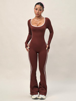 Combinaison de yoga sans couture pour femme en spandex/nylon, pantalon évasé long, manches longues, séchage rapide pour le fitness