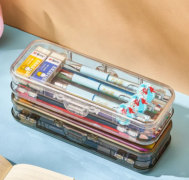 プラスチック製の鉛筆ボックスケース学生用文房具コンテナペン用多目的収納ボックス鉛筆塗装ブラシ