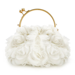 Bolso de mano romántico blanco con flores para novia, bolso de noche con cierre de beso de flor tridimensional 3D, bolso cruzado de rosas - Product Image 5