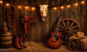 Toile de fond photographique personnalisable sur le thème du Western : Cowboy, Barn, <span class=keywords><strong>Cactus</strong></span>, Guitare, Tauren – Idéale pour Anniversaire, Fête, Baby Shower - Product Image 6