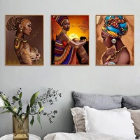 Poster Kanvas Seni Modern Potret Wanita Afrika Kulit Hitam Cetakan Seni Dinding Dekorasi Rumah Ruang Tamu