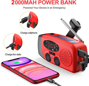 Radio de Emergencia con Manivela y 3 Linternas LED para Camping, 2000mAh, AM/<span class=keywords><strong>FM</strong></span>/NOAA, Radio Meteorológica Portátil con Energía Solar y Alarma SOS - Product Image 4