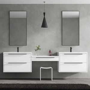 <span class=keywords><strong>Mobile</strong></span> <span class=keywords><strong>Bagno</strong></span> Moderno Sospeso con Doppio Lavabo, Cassetto Centrale per Trucchi, Maniglie a Barra Lunga e Armadietto Alto per Biancheria - Product Image 5