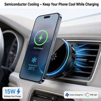 Chargeur de voiture sans fil magnétique flexible 15W PD à lumière respirante, support de téléphone multifonctionnel électrique avec ventilateur de refroidissement – Vente directe usine