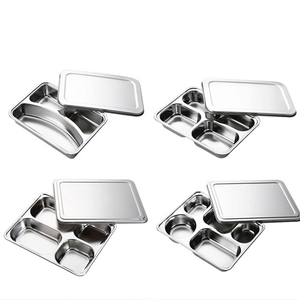 Assiettes divisées en acier inoxydable 304 à 3, 4 ou <span class=keywords><strong>5</strong></span> <span class=keywords><strong>compartiments</strong></span> avec couvercle, <span class=keywords><strong>plateau</strong></span> à dîner, boîte à lunch bento, contenants alimentaires - Product Image 1