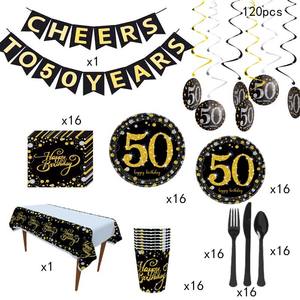 Lot de vaisselle jetable 60 pièces, assiettes, gobelets, décorations de fête pour grand-parent, serviettes et banderole jetable - Product Image 4