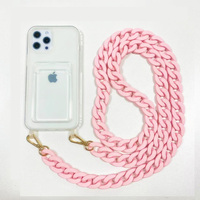 Étui transparent en silicone de 120 cm avec porte-cartes et lanière de téléphone portable en chaîne acrylique pour iPhone 17 16 15 Pro Max