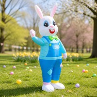 Costume gonflable de lapin de Pâques pour adulte unisexe, tenue de lapin gonflable avec imprimé Joyeuses Pâques, salopette et nœud papillon pour fêtes