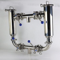 DN50 Tri Clamp Sanitaire En Acier Inoxydable SS304 Tuyau Ligne Duplex Filtre À Jus Avec Manomètre Et Vanne D'échantillonnage