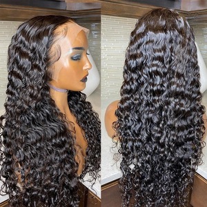 <b>Deep</b> <b>Wave</b> Lace Front Human Hair <b>Wig</b> Natural Black Curly <b>Wig</b> for African Women HD Transparent Lace - Product Image 4
