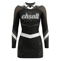 Uniforme de Animadoras de Manga Larga de Una Pieza con Panel de Malla de Diamantes de Imitación, Elástico y con Bloques de Color, para Competición