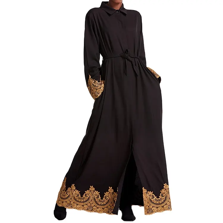 Gaun Panjang Kimono Muslim Jubah Renda Soild Warna Dicetak Gaun Arab Dubai Turki Islami Pakaian Abaya