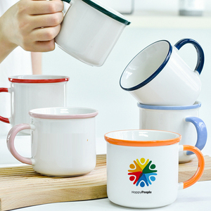 Personalisierbare 350ml Emaille-Imitat Tasse mit Buntem Henkel - Niedliche Keramik-Kaffeetasse für Büro und Heißgetränke - Product Image 2