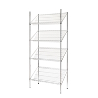 Zware 5-laags schuine schappenrek van zilverkleurig chroom/zink metaal, staand model, versterkt frame, eenvoudige montage, 250 kg/laag