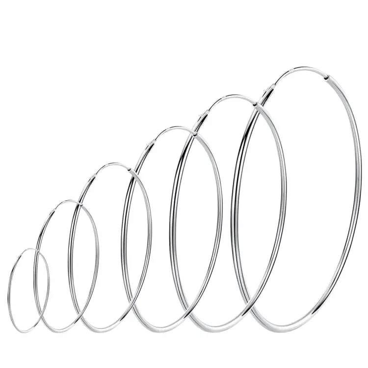 Wholesale Big Circle 925 Sterling Hoop Earrings 2021 Fashion Huggie Silver Plated Trendy Big Hoop Earring for Women
