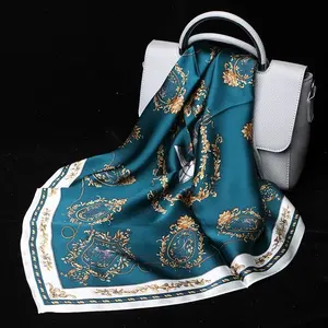 Foulard châle de soie en Satin pour femmes, grande écharpe Hijab, carré mouchoir, collection