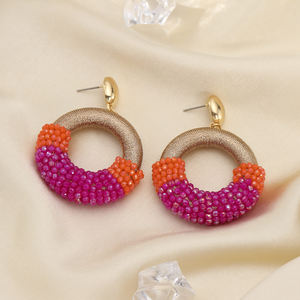 Groothandel Spot Multi Colors Half String Half Bead Grote Lange Hangende Oorbellen Handgemaakt Koperlegering Kristal Kralen Trendy Dames - Product Image 6