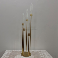 Grand chandelier en métal noir à 5 bras avec tubes en verre transparent pour table de mariage et support de bougies de scène