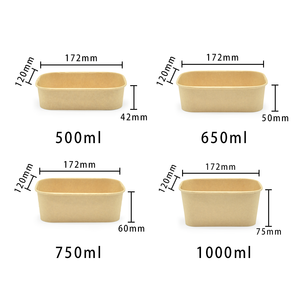 <span class=keywords><strong>Bol</strong></span> à emporter rectangulaire en papier kraft jetable biodégradable, compatible micro-ondes, avec couvercle, pour servir des salades, des nouilles, des aliments - Product Image 4