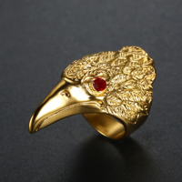 Punk Charm Animal bijoux Vintage rouge noir oeil tête d'aigle anneau en acier inoxydable pour hommes mode Hip Hop Biker anneau