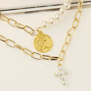 Gold Filled Tiny Virgin Mary With Cross Necklace Medallion Pearl Coin Pendant Religious Catholic Chain Necklace - Product Image 4