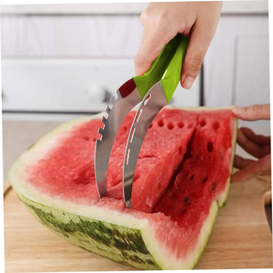Coupe-fruits 2 en 1 en acier inoxydable avec clip Coupeur manuel de pastèque pour la cuisine domestique Outil de coupe de fruits - Product Image 5