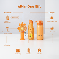 Ensemble cadeau d'été 3 en 1 Lunaire avec logo personnalisé, ventilateur, parapluie, bouteille avec boîte cadeau de luxe, parfaits pour les cadeaux de mariage pour les invités