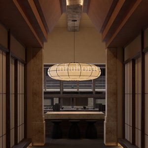 Lustre en soie de style japonais, rond, source de lumière LED E27, blanc, pour salon de thé, restaurant, hôtel, salon - Product Image 4