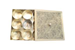 Square Brass Masala <b>Box</b> for Kitchen Handcrafted Spice Organizer with 9 Containers and Spoon Traditional Indian Masala Dabba - Product Image 4