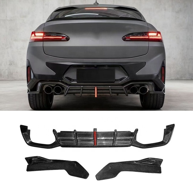 Carbon Fiber E Style Rear Diffuser With Light for BMW F98 X4M Rear Bumper Lower Lip Splitter Spoiler Body Kit
