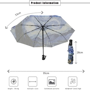 Factory Direct Selling Fully-Automatic Manual Open Iron <b>Frame</b> Compact Umbrella Starry Night Oil Painting Pattern UV Protection - Product Image 3