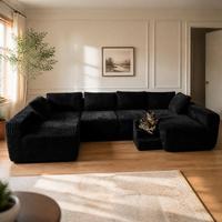 Canapé modulaire multi-places compressible sous vide en velours côtelé doux pour les grands espaces de vie familiaux
