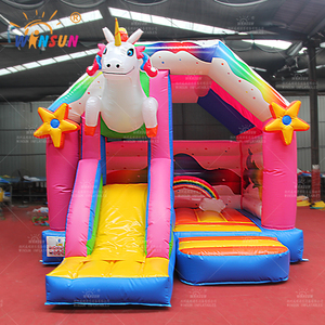 WINSUN Château gonflable licorne coloré avec toboggan pour enfants, de haute qualité, pour usage commercial extérieur, parc à thème - Product Image 2