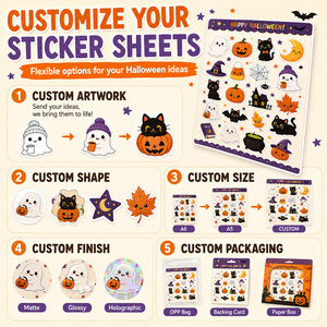 Adesivi personalizzati Halloween Kiss Cut A5 - Fantasmi, Jack O' Lantern, Gatti Neri - Facili da Staccare per Scrapbook e Borracce - Product Image 3