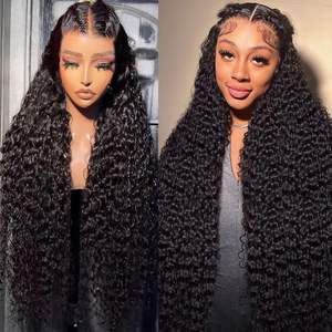 Perruque bouclée en cheveux de vison brésilien <span class=keywords><strong>super</strong></span> double tirés, Remy, pour dentelle frontale, sans colle, nœuds décolorés HD, longue longueur - Product Image 5