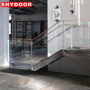 Rampe d'escalier sur mesure en <span class=keywords><strong>acier</strong></span> inoxydable et verre de style industriel pour villa et centre commercial - Product Image 6