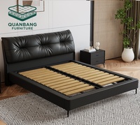 Meubles de chambre à coucher modernes de luxe italiens, lit en cuir, taille king ou queen, lit double haut de gamme pour chambre principale, lit en cuir noir, lit moelleux