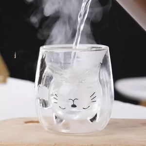 고양이 얼굴 유리컵 이중벽 귀여운 고양이 모양 내부벽 커피 우유 차 컵 예쁜 카와이 선물 - Product Image 3