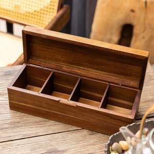티백 용 뚜껑 칸이있는 아카시아 나무 차 상자 나무 공예품을위한 수제 나무 상자 - Product Image 6