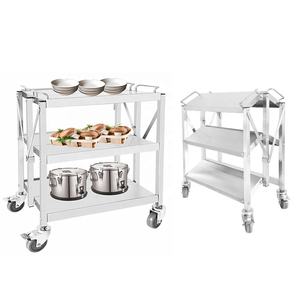 Heavybao Bak Makanan Stainless Steel, Kereta Lipat Tabung Persegi 3 Tingkat Dapat Dilipat dengan Rem dan Pegangan Cangkir Kaki - Product Image 2