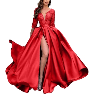 E0113ME46 Modelli di Grande Successo Abito da Sera da Donna <span class=keywords><strong>con</strong></span> Maniche Lunghe Scollo a Cuore Paillettes <span class=keywords><strong>Spacco</strong></span> Alto e Strascico Elegante e Raffinato Sehe Fashion - Product Image 1