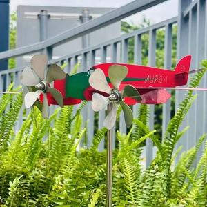 Décoration <span class=keywords><strong>de</strong></span> <span class=keywords><strong>jardin</strong></span> : Indicateur <span class=keywords><strong>de</strong></span> direction du vent 3D <span class=keywords><strong>en</strong></span> <span class=keywords><strong>fer</strong></span>, type avion, à insérer au sol ou sur toit, thermomètre et hygromètre, revêtement poudré - Product Image 3
